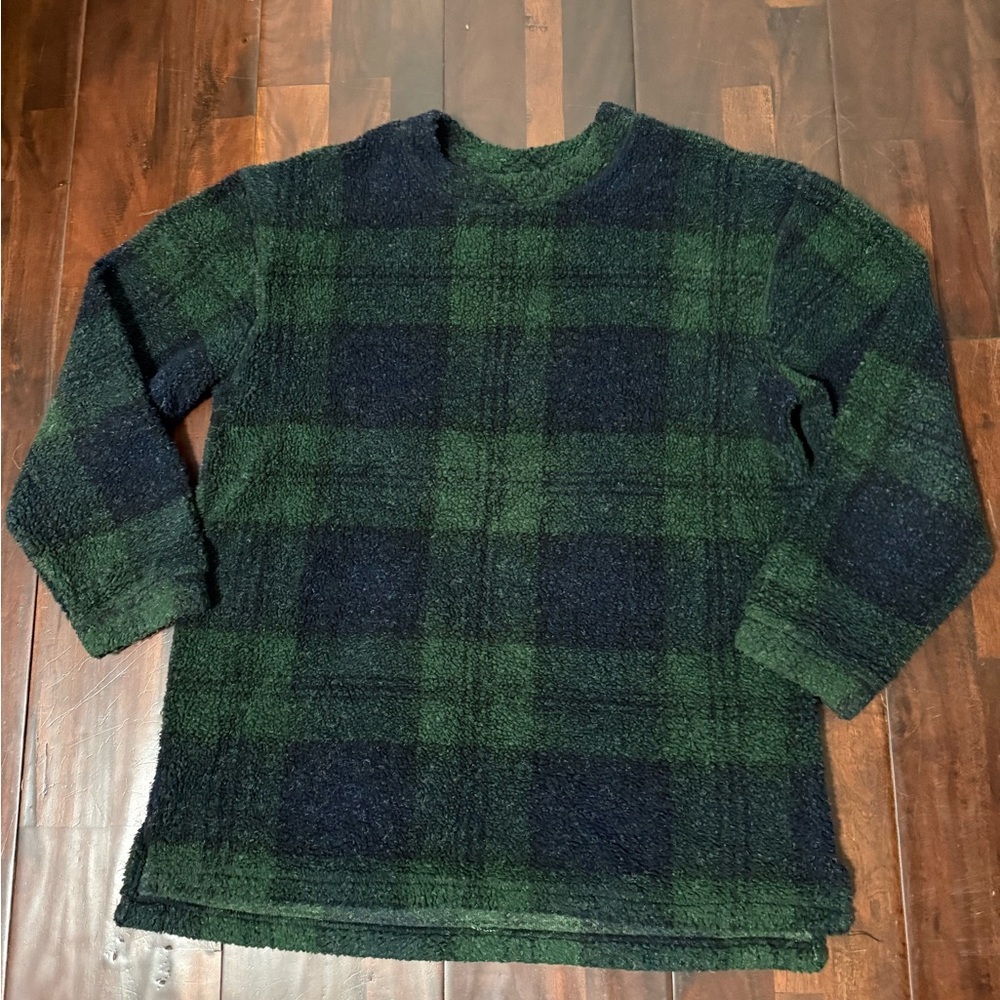 Woolrich Sherpa Sweater Women’s Size XL Plaid Green and Black Cozy Soft